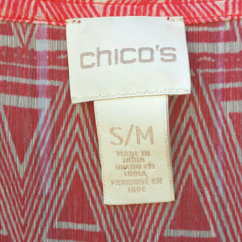 Chico's Coral Print Tassel Tie Kaftan Tunic Top - Picture 11 of 11